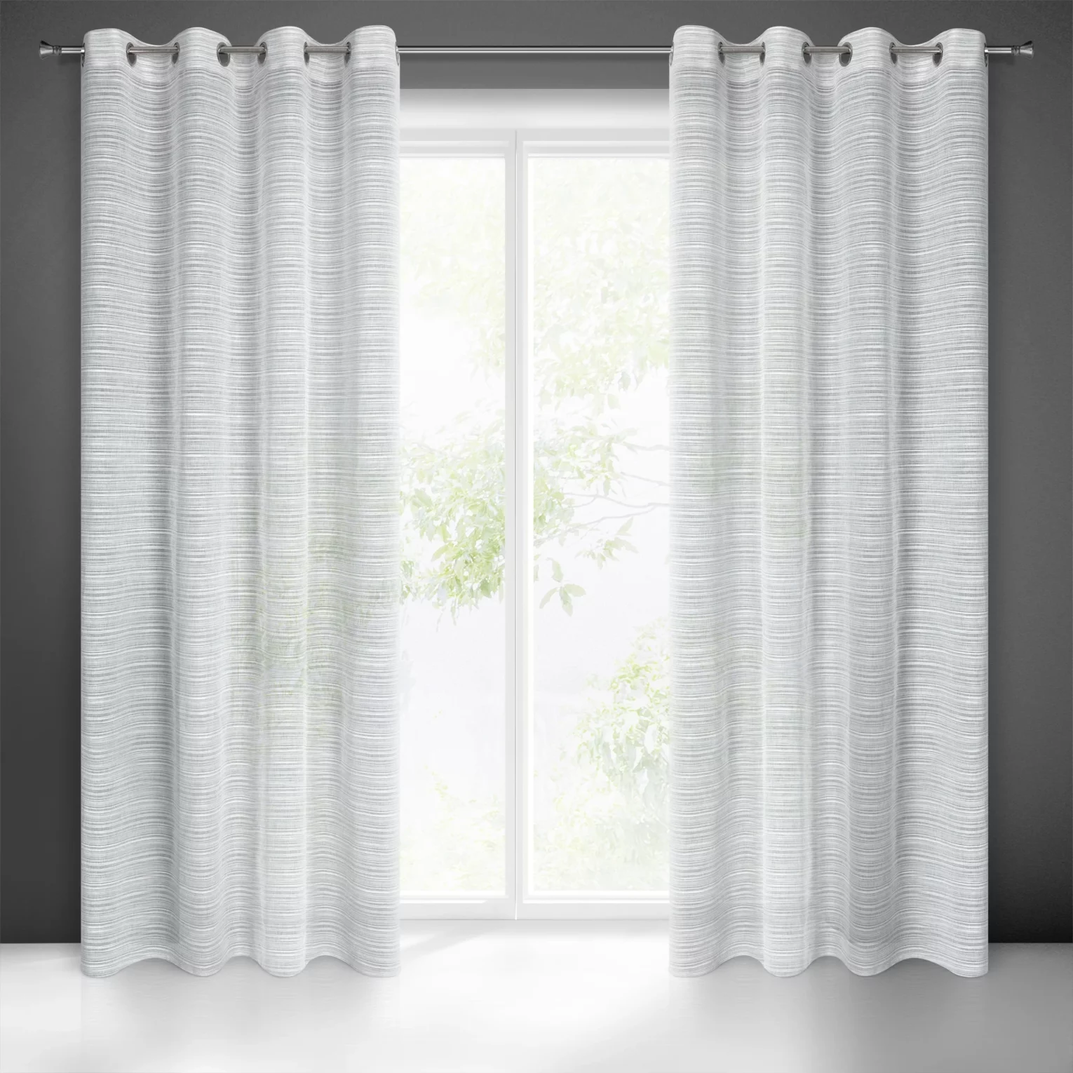 Firana szara z efektem deszczyku w poprzeczne prążki 140x250 cm przelotka ARIA Eurofirany