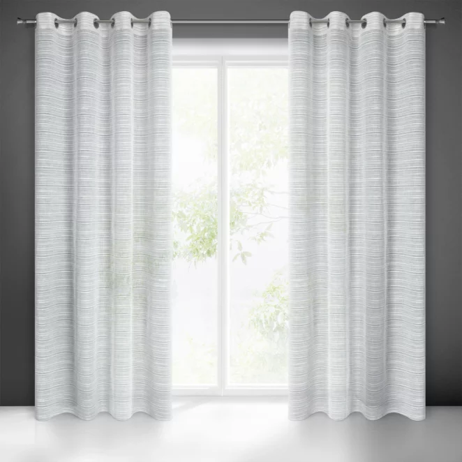 Firana szara z efektem deszczyku w poprzeczne prążki 140x250 cm przelotka ARIA Eurofirany