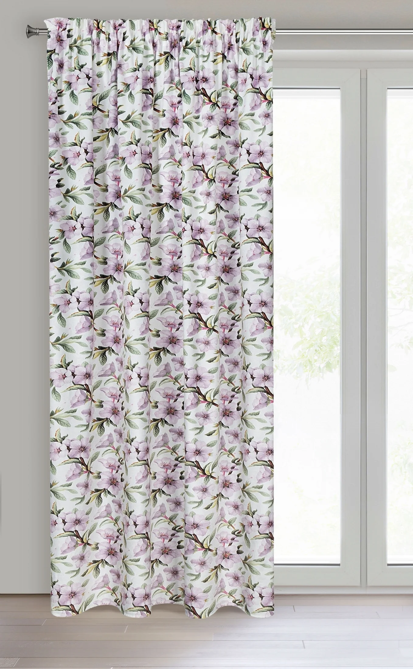 Zasłona biało, fioletowa z motywem kwiatowym z welwetu 140x270 cm taśma ARLETA Eurofirany
