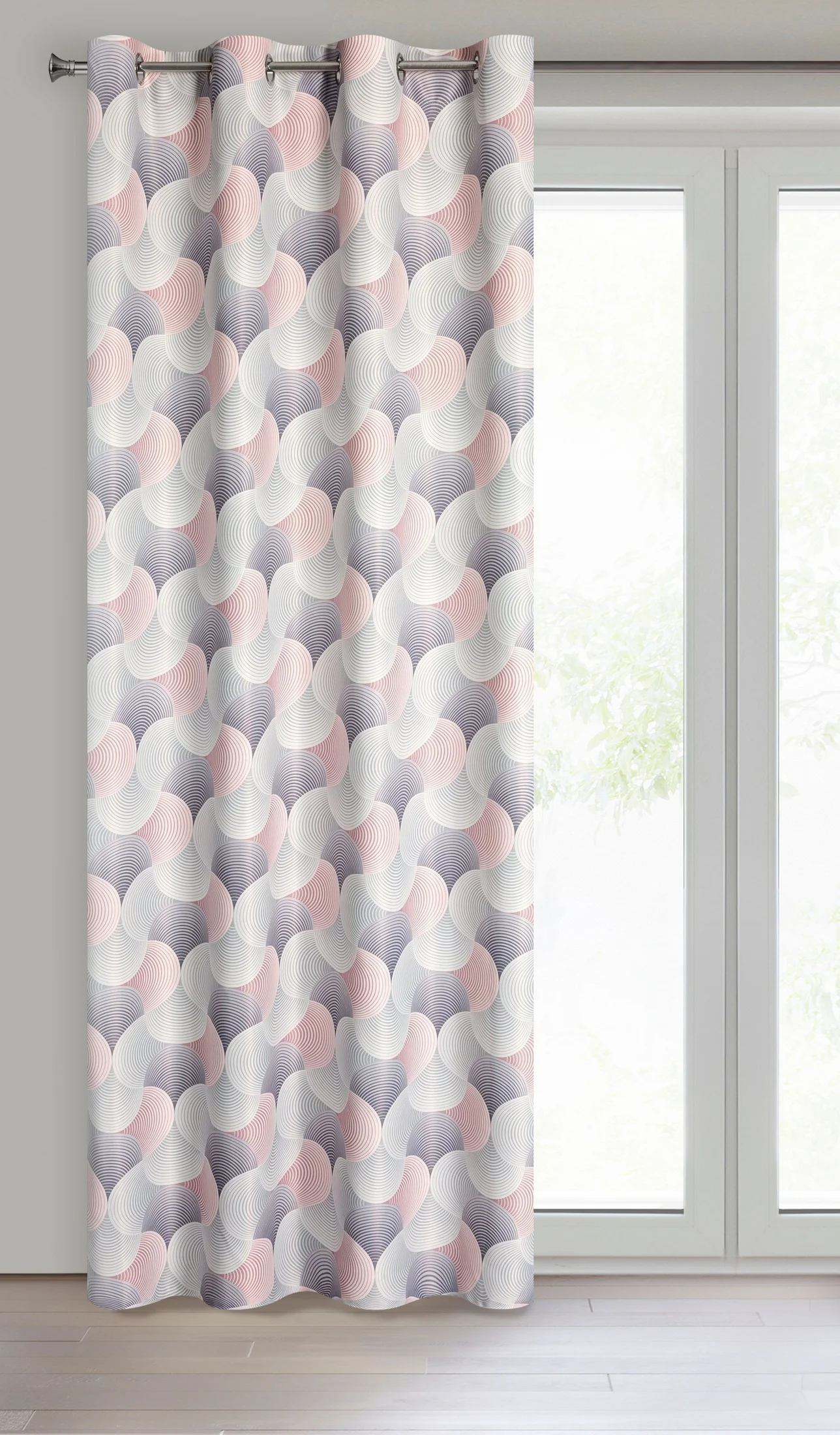 Zasłona szaro, różowa dimout z geometrycznym wzorem 140x250 cm przelotka ASETA Eurofirany