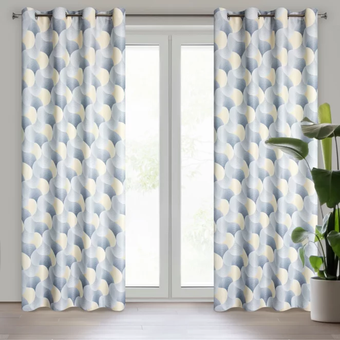 Zasłona szaro, żółta dimout z geometrycznym wzorem 140x250 cm przelotka ASETA Eurofirany