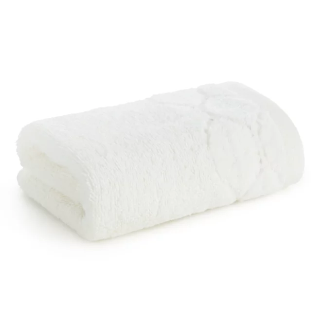 Ręcznik do rąk 30x50 cm bawełniany kolor kremowy z welwetową geometryczną bordiurą 550 g/m2 LUMIA Eurofirany