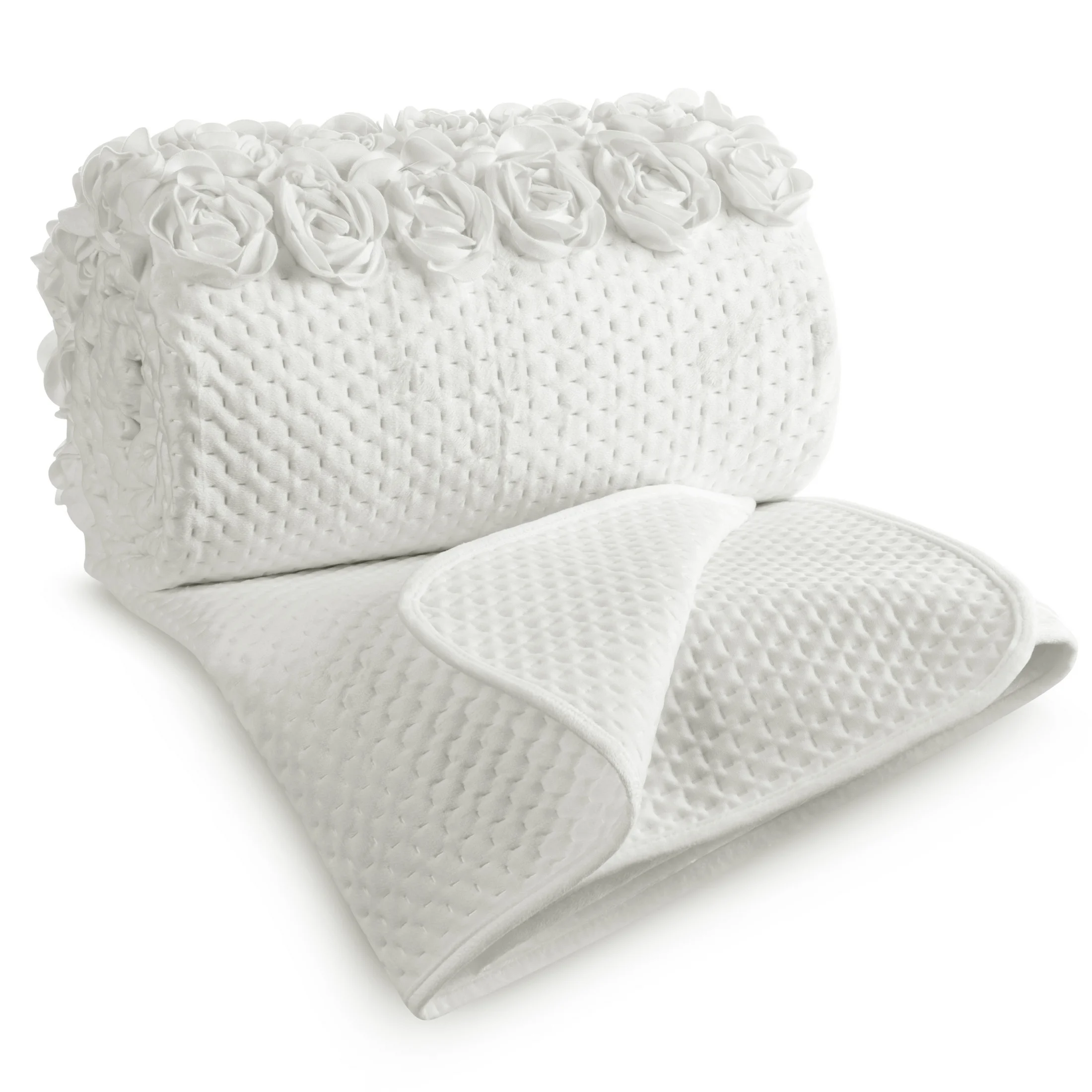 Narzuta welwetowa kremowa 170x210 cm zdobiona pasem róż 3D ROSES Eva Minge Eurofirany