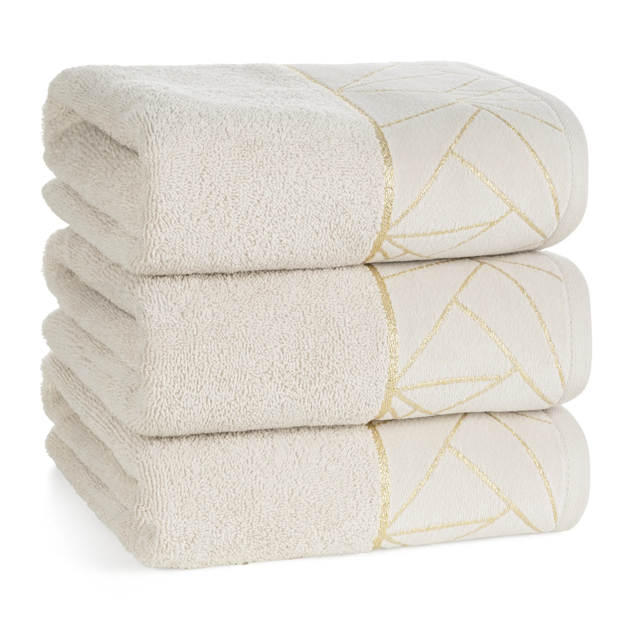 Ręcznik kąpielowy 70x140 cm bawełniany kolor beżowy zdobiony wzorem geometrycznym CLEO Eurofirany