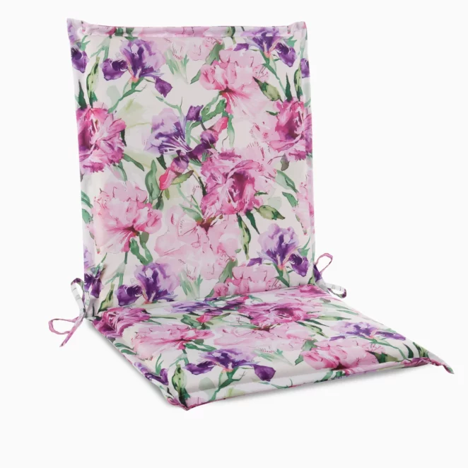 Poduszka na krzesło 45 x 90 x 3 cm wodoodporna różowo, fioletowa zdobione roślinnym wzorem GARDEN Eurofirany