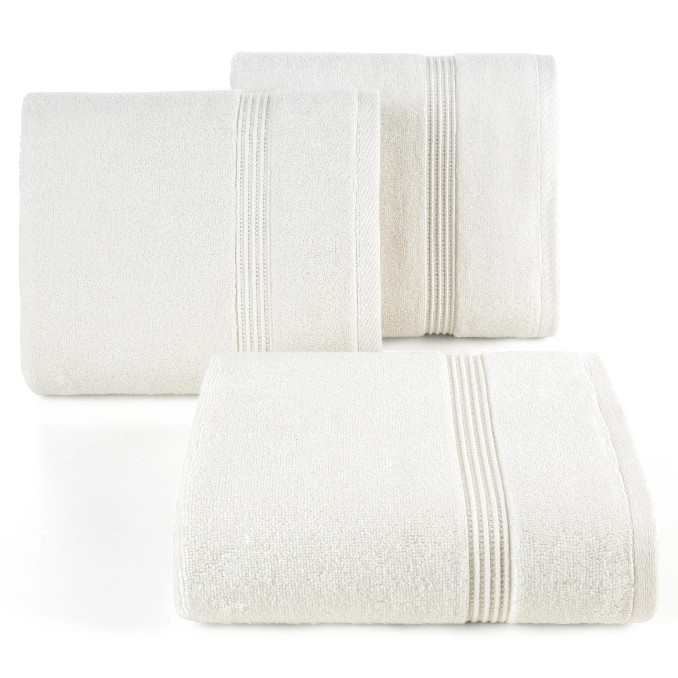 Ręcznik kąpielowy 70x140 cm bawełniany kolor kremowy 0 twist zdobiony paseczkami 550 g/m2 MOLLY Eurofirany