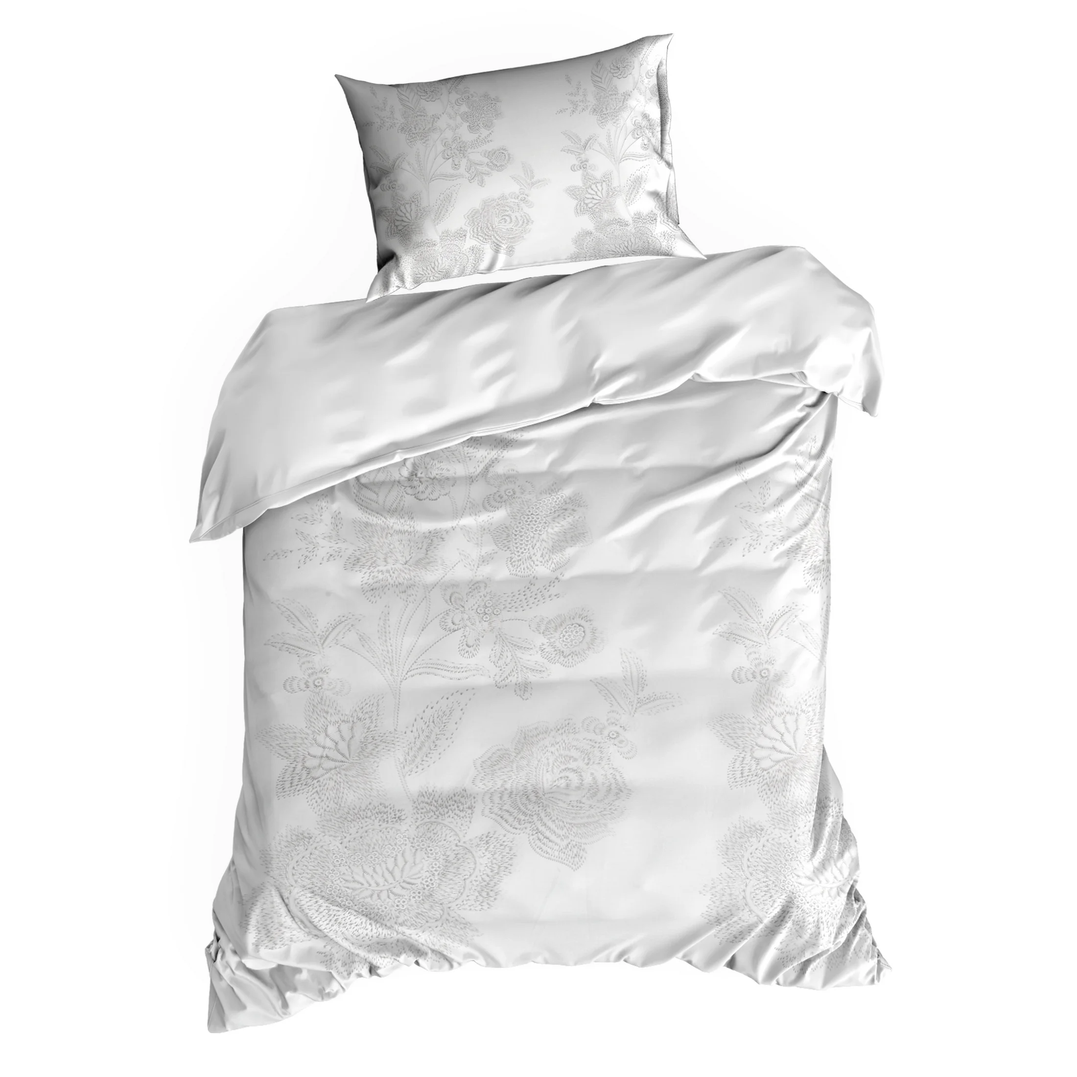 Pościel 140x200 cm z satyny bawełnianej kolor biało, brązowy z motywem kwiatów Eurofirany Premium