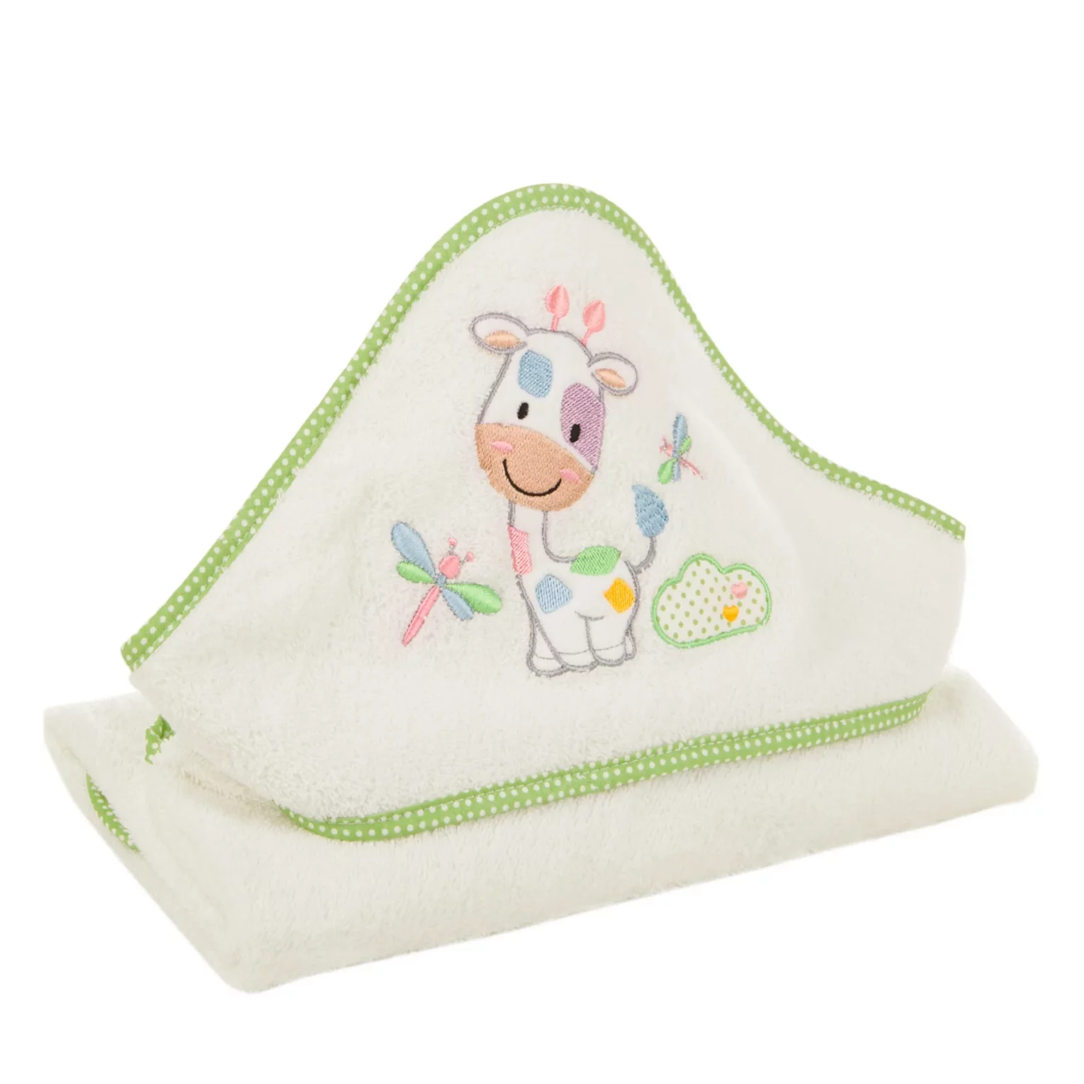 Ręcznik kąpielowy 100x100 cm bawełniany kolor biały z kapturem, aplikacja z żyrafą 350g/m2 BABY 33 Eurofirany
