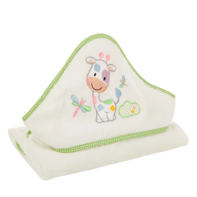 Ręcznik kąpielowy 100x100 cm bawełniany kolor biały z kapturem, aplikacja z żyrafą 350g/m2 BABY 33 Eurofirany