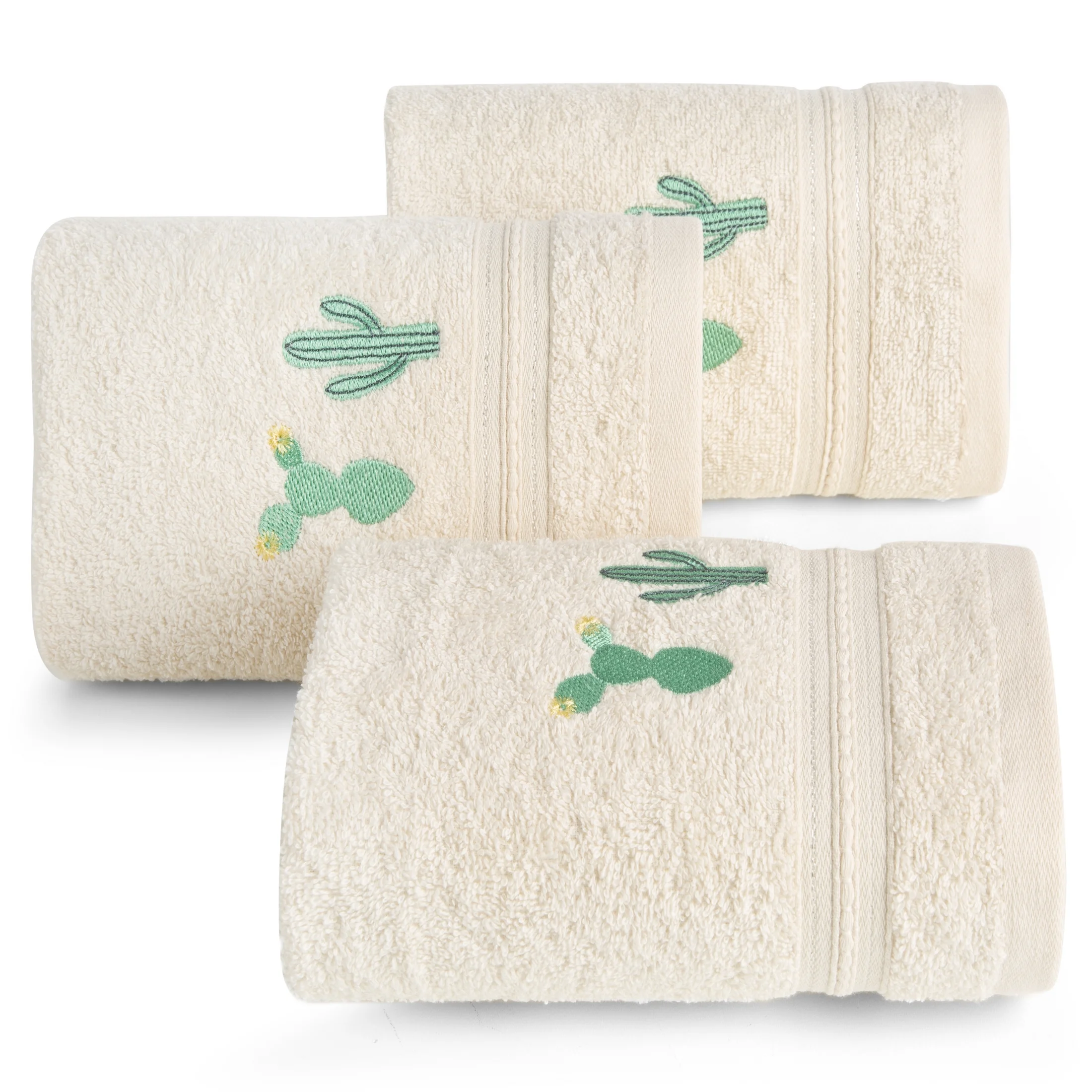Ręcznik do rąk 30x50 cm bawełniany kolor kremowy aplikacja z kaktusami 350 g/m2 BABY 40 Eurofirany