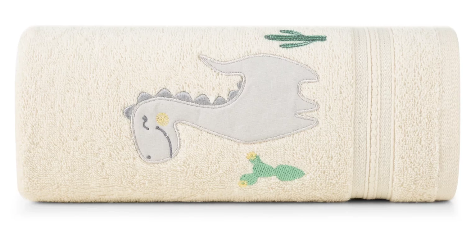 Ręcznik kąpielowy 50x90 cm bawełniany kolor kremowy aplikacja z dinozaurami 350 g/m2 BABY 40 Eurofirany
