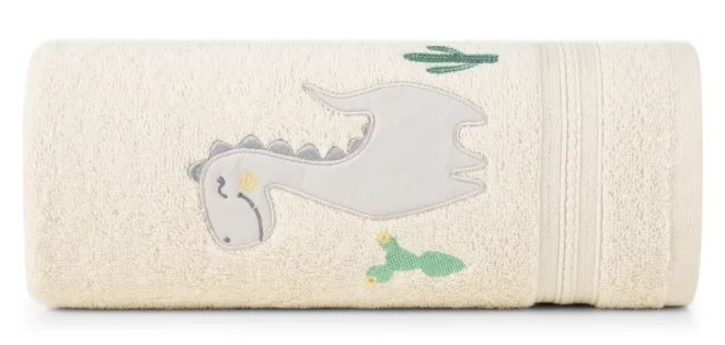 Ręcznik kąpielowy 50x90 cm bawełniany kolor kremowy aplikacja z dinozaurami 350 g/m2 BABY 40 Eurofirany
