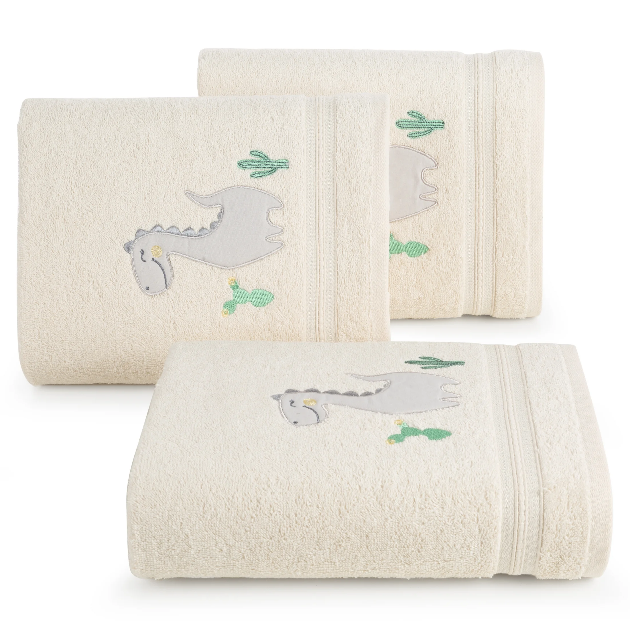 Ręcznik kąpielowy 50x90 cm bawełniany kolor kremowy aplikacja z dinozaurami 350 g/m2 BABY 40 Eurofirany