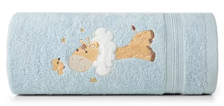 Ręcznik kąpielowy 50x90 cm bawełniany kolor niebieski z aplikacja z żyrafą 450 g/m2 BABY 41 Eurofirany