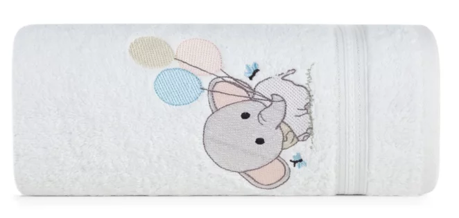 Ręcznik kąpielowy dziecięcy 50x90 cm bawełniany kolor biały z motywem słonika 450 g/m2 BABY 50 Eurofirany