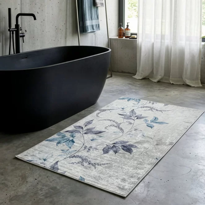Dywan 120x160 cm kremowo, niebieski zdobiony motywem roślinnym LOTUS6  Eurofirany