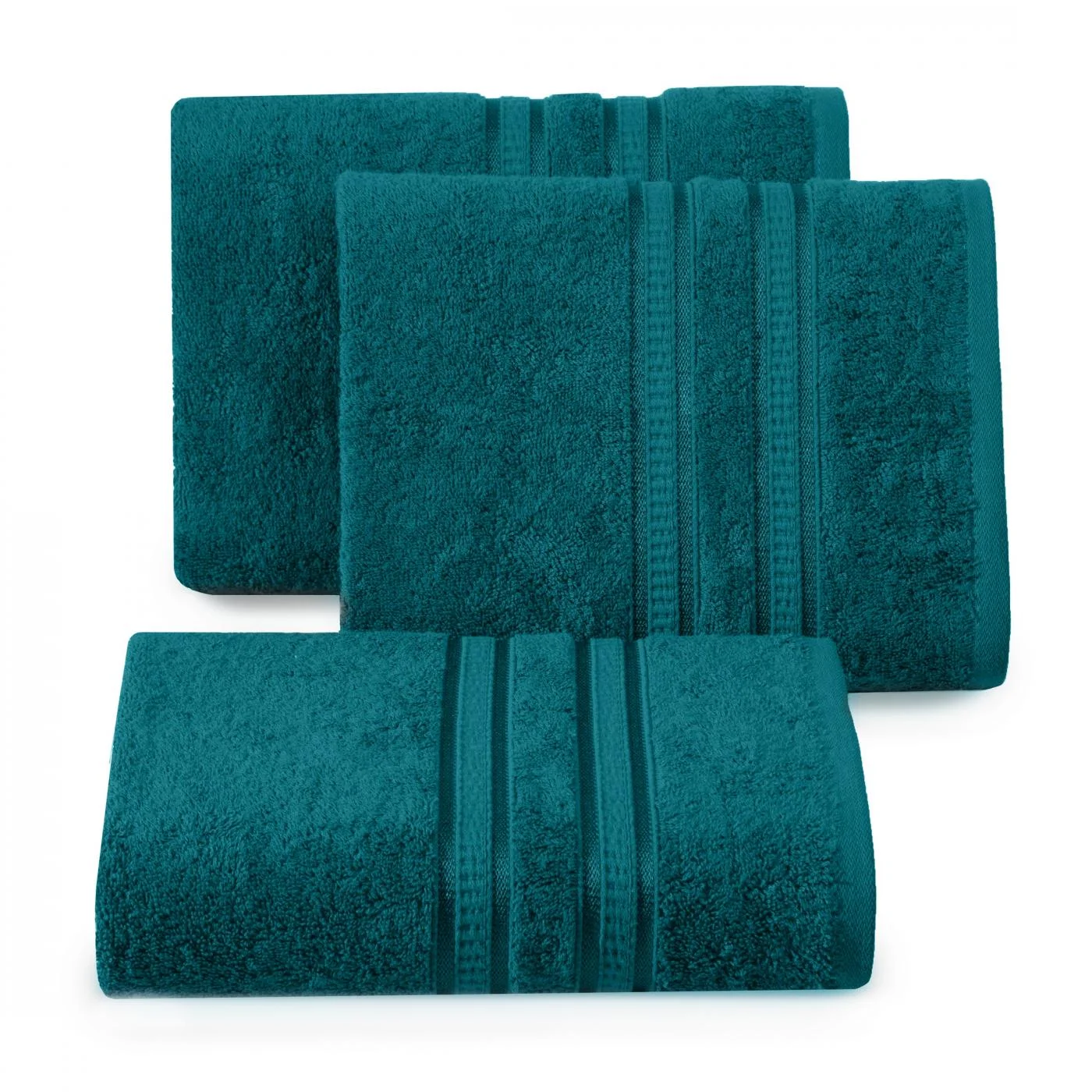 Ręcznik kąpielowy 70x140 cm bambusowy kolor turkusowy zdobiony bordiurą w pasy 500 g/m2 MILA Eurofirany