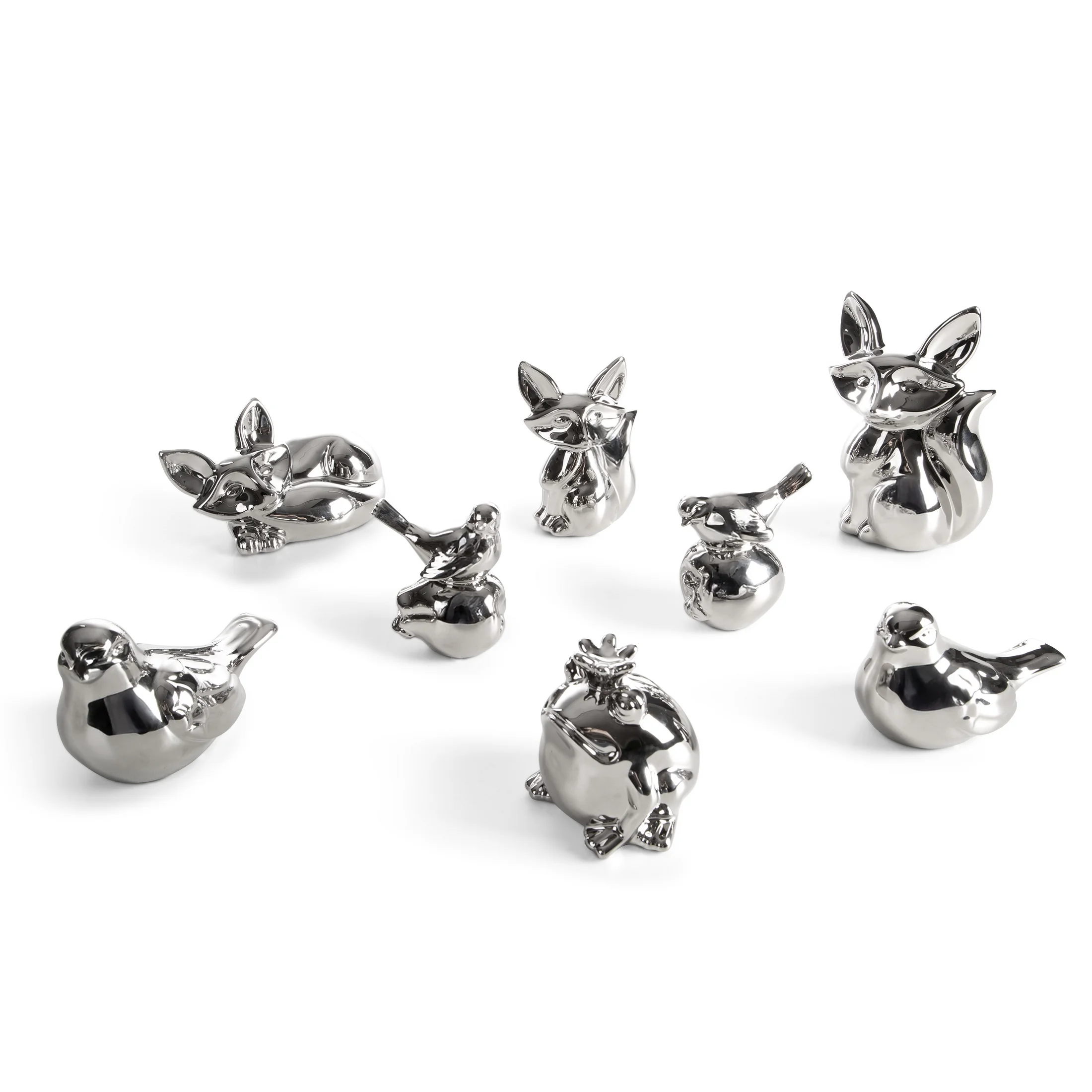 Figurka dekoracyjna wiewiórka srebrna o wysokim połysku 10x8x15 cm FABIO Eurofirany