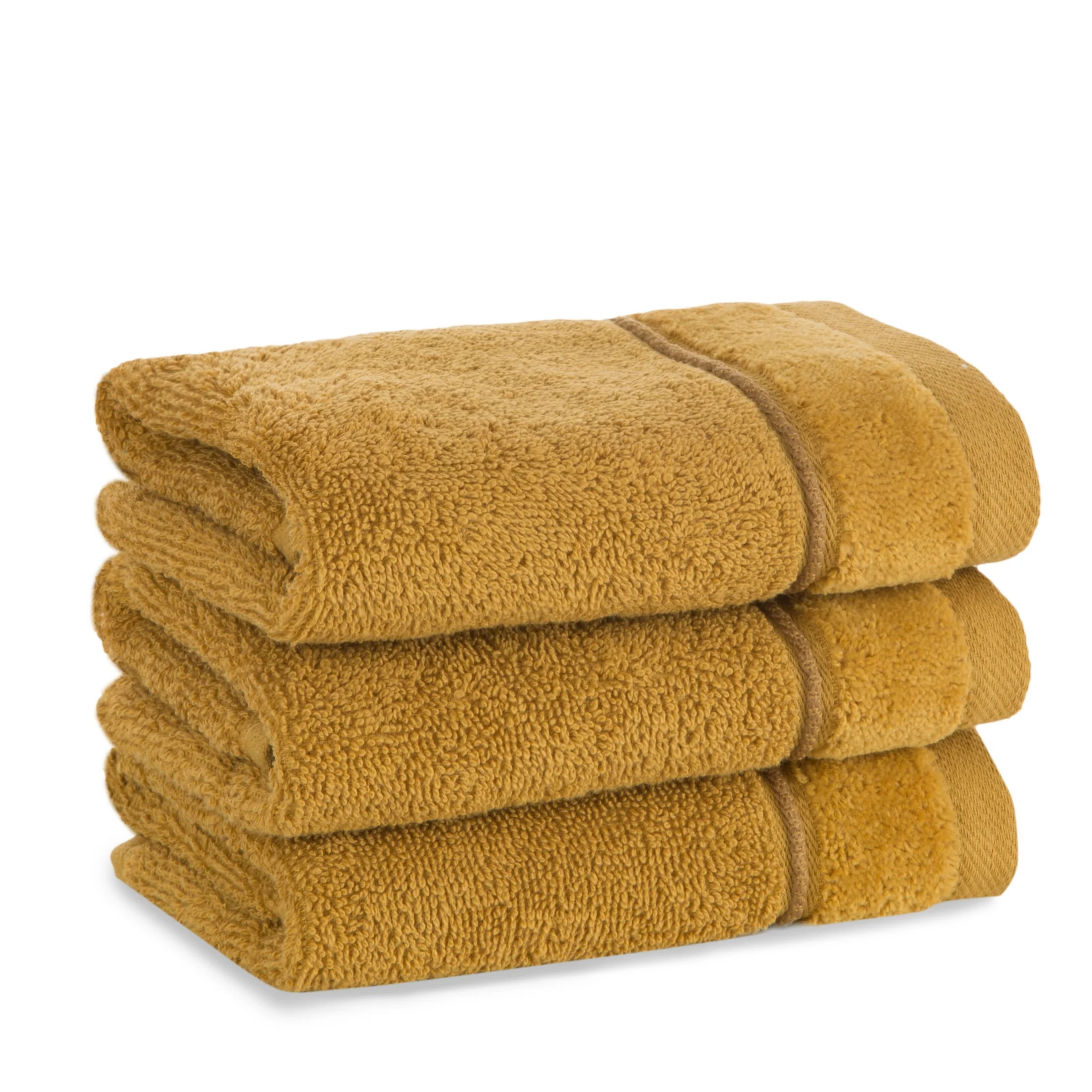 Ręcznik do rąk 30x50 cm bawełniany kolor musztardowy z welwetową bordiurą i kontrastującymi paseczkami 500 g/m2 SIBEL Eurofirany