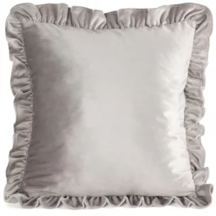 Poszewka na poduszkę 45x45 cm z aksamitnego welwetu zdobiona na brzegach falbanami ciemnobeżowa BRENDA EUROFIRANY PREMIUM