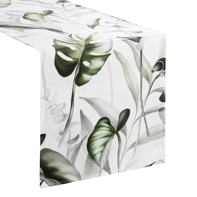 Bieżnik na stół 40x140 cm welwetowy ELLEN zdobiony nadrukiem liści monstery DESIGN 91