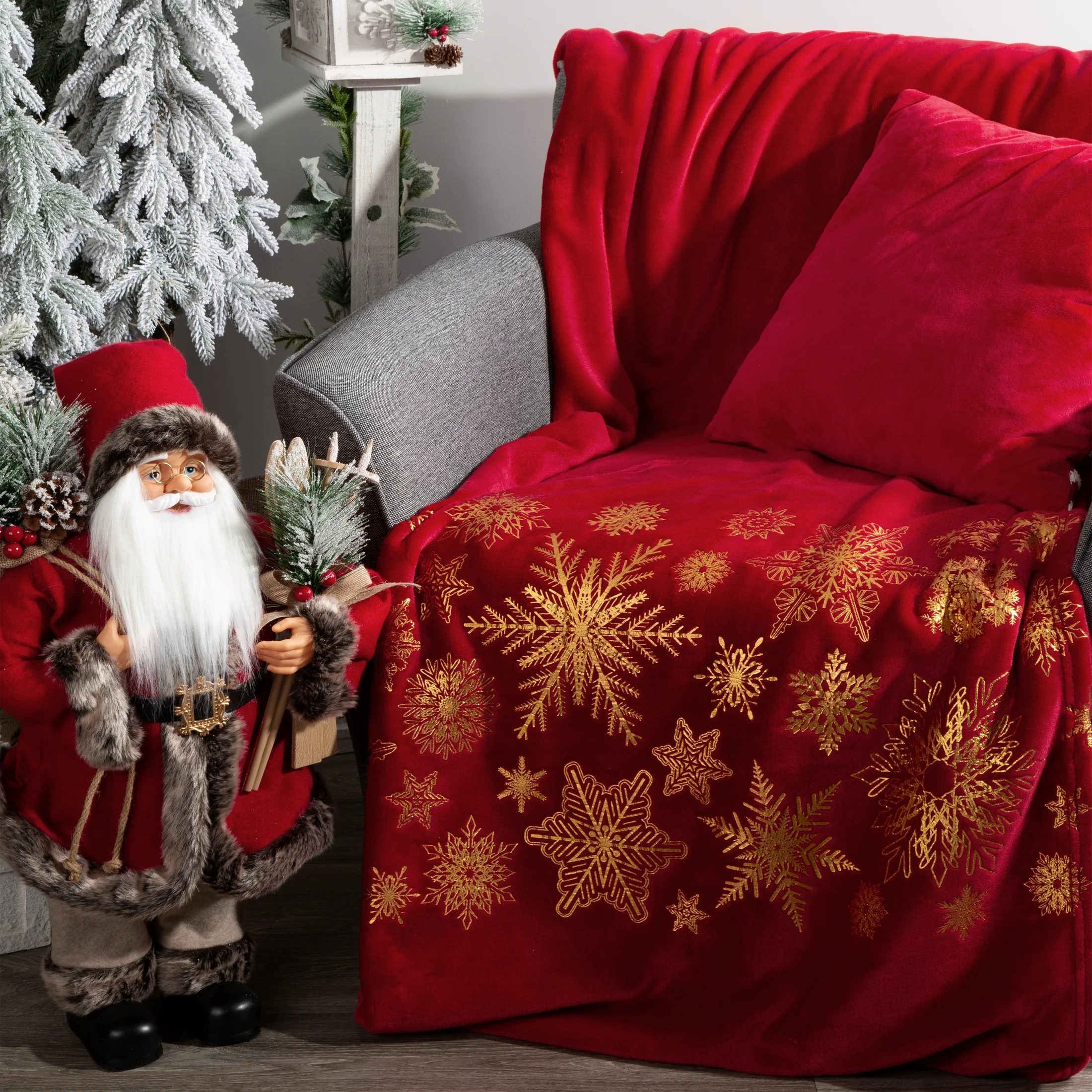 Koc 150x200 cm czarno, złoty ozdobiony gwiazdkami JOY Eurofirany