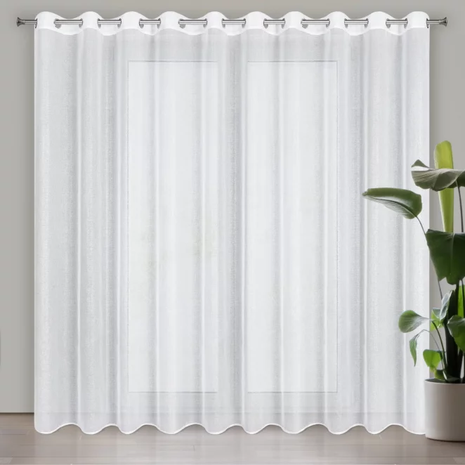 Firana biało, srebrna z gładkiej etaminy z efektem połysku 350x250 cm przelotka LENA Eurofirany