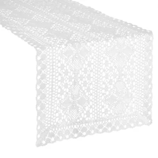 Bieżnik na stół 40x140 cm biały ażurowy MARY w stylu boho Eurofirany