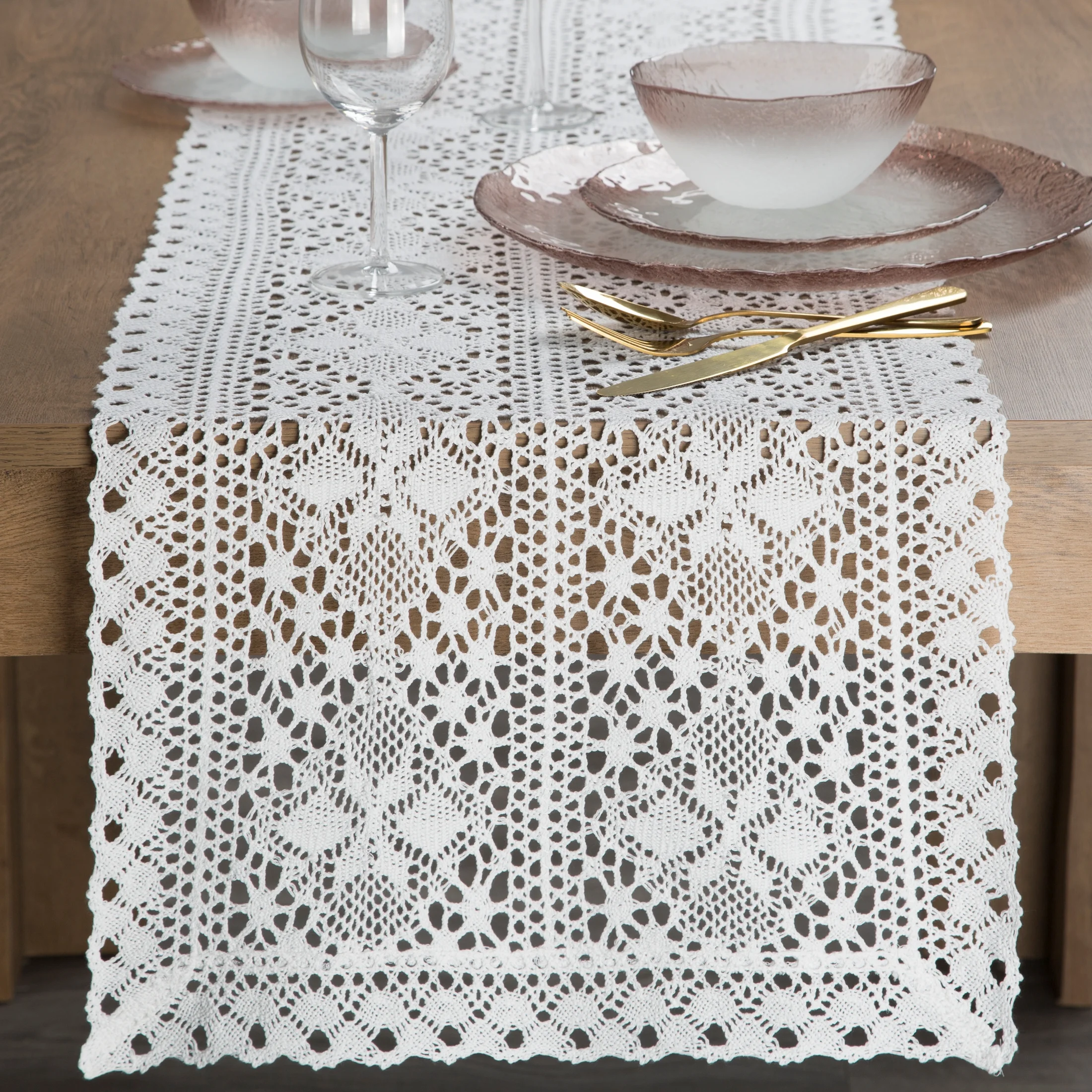 Bieżnik na stół 40x140 cm biały ażurowy MARY w stylu boho Eurofirany
