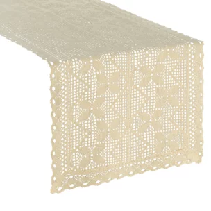 Bieżnik na stół 40x140 cm jasnobeżowy ażurowy MARTHA w stylu boho Eurofirany