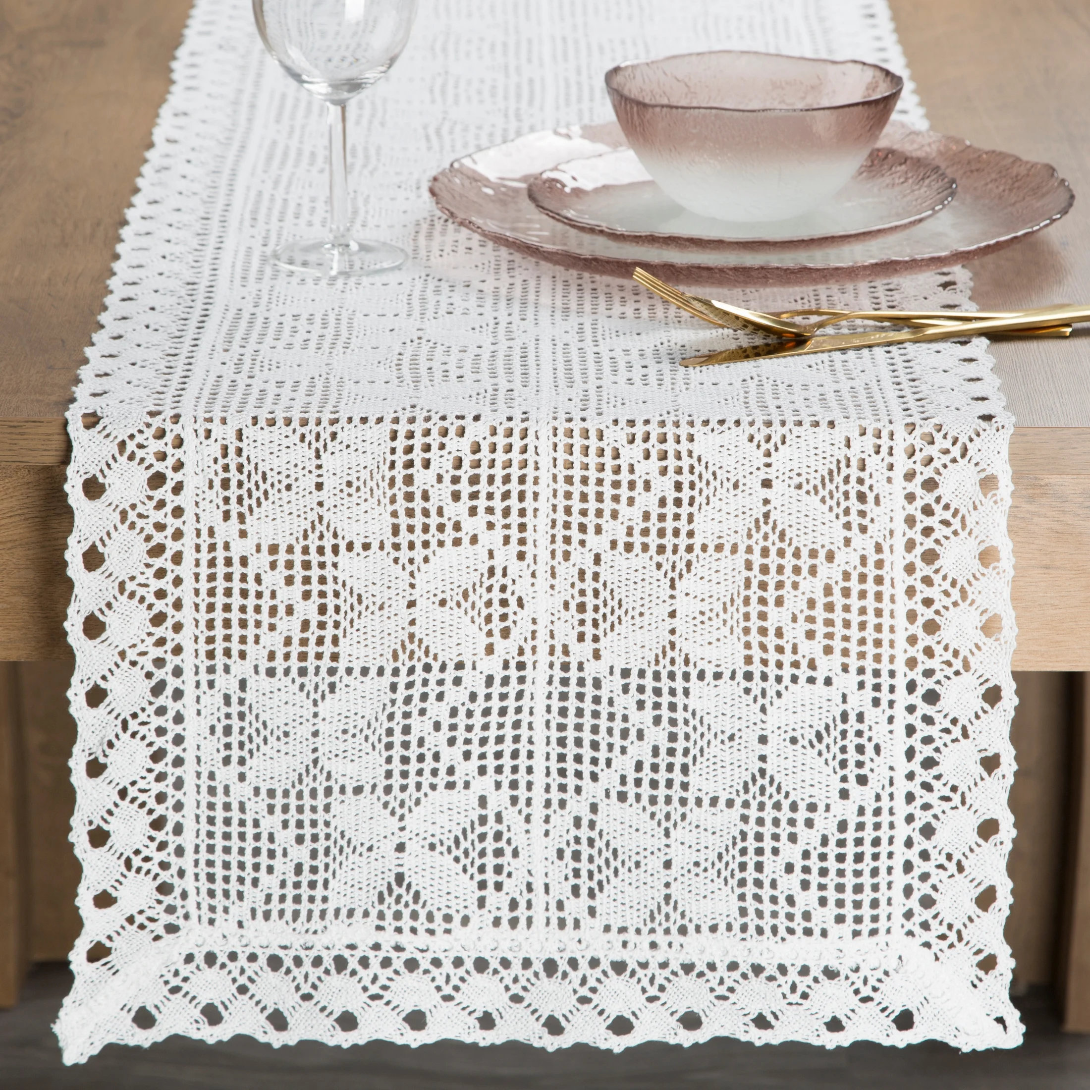 Bieżnik na stół 40x180 cm biały ażurowy MARTHA w stylu boho Eurofirany