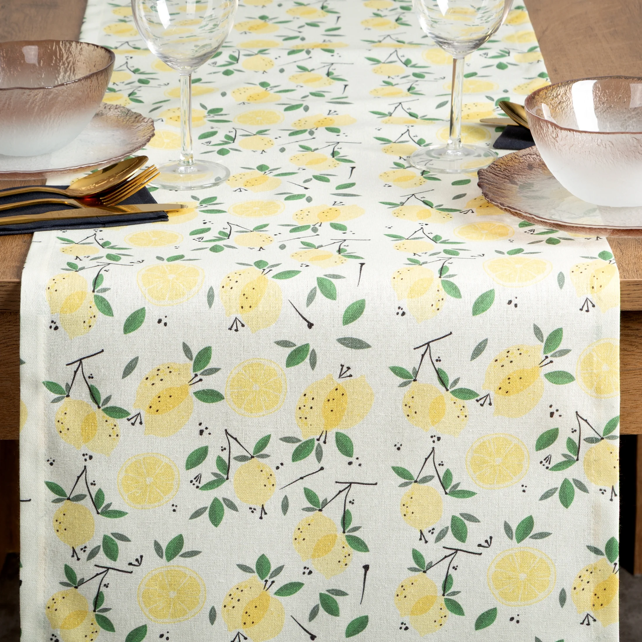 Bieżnik na stół plamoodporny 40x140 cm żółto, zielony w cytryny - LUNA Eurofirany