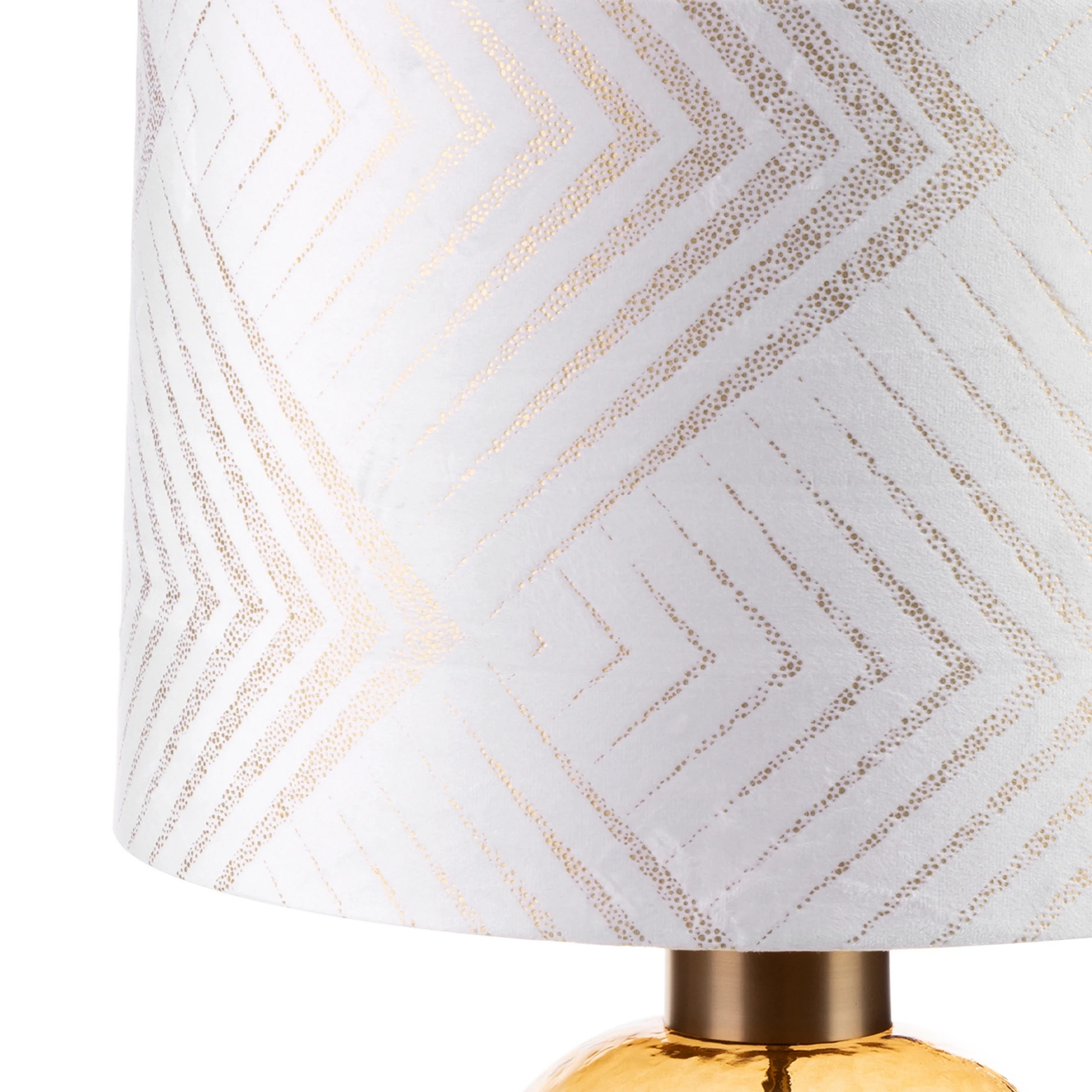 BLANCA 2 biała lampa stołowa z welwetowym abażurem z geometrycznym wzorem i szklaną podstawą 40x69 cm LIMITED COLLECTION Eurofirany