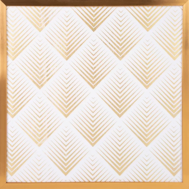 Obraz geometryczny biały ze złotym nadrukiem w złotej ramie 53x53 cm BLANCA 2 LIMITED COLLECTION