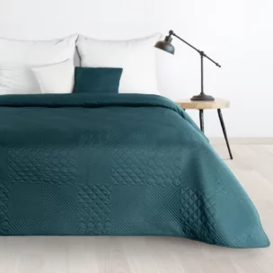 Narzuta ciemnoturkusowa 170x210 cm z patchworkowym motywem wytłaczanym techniką hot press BONI 5 DESIGN 91 Eurofirany