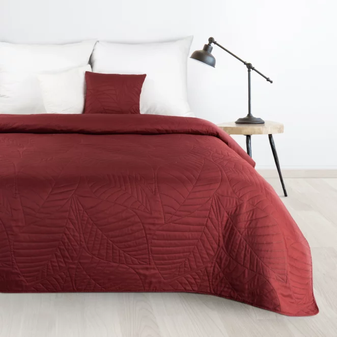 Narzuta bordowa 220x240 cm z motywem liści wytłaczanym techniką hot press BONI 6 DESIGN 91 Eurofirany
