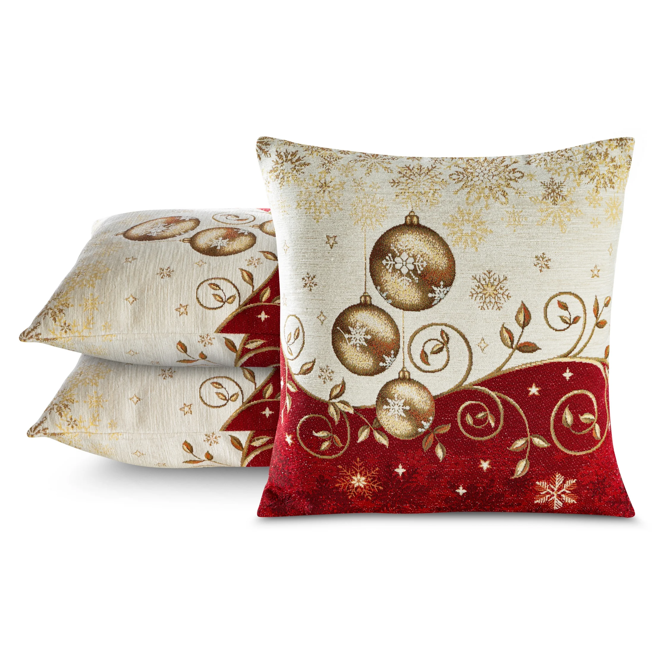 Poszewka na poduszkę 45x45 cm świąteczna gobelinowa z mieszanki włókien beżowo, czerwona Eurofirany