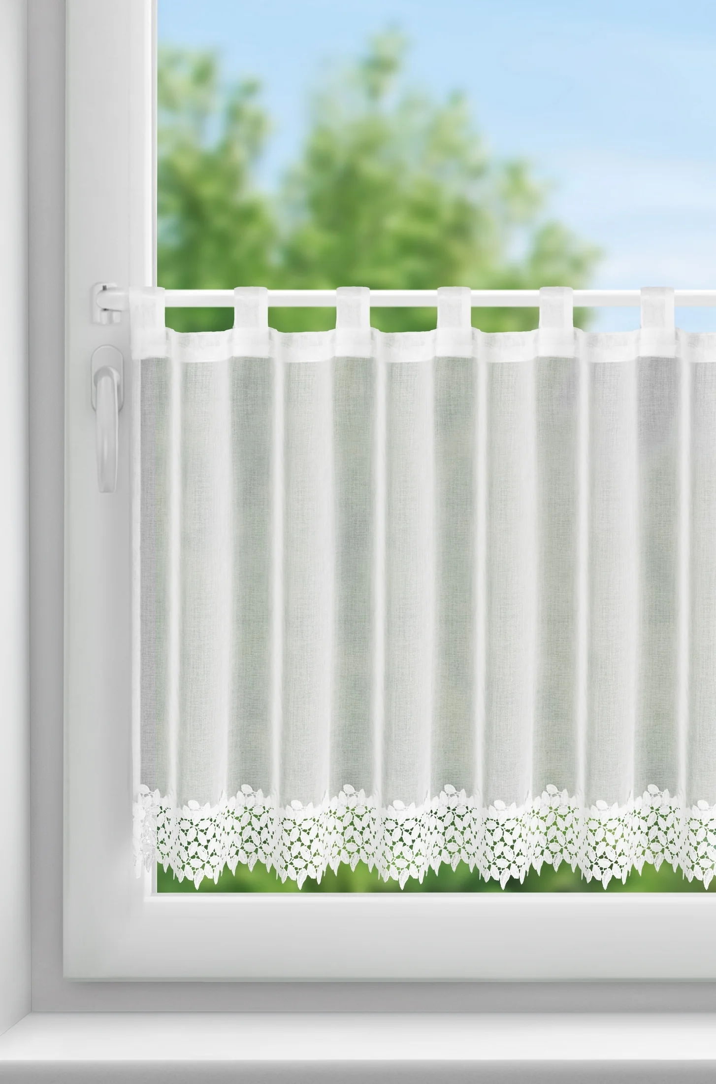 Zazdrostka biała z etaminy zdobiona koronką 70x150 cm - HESTIA Eurofirany