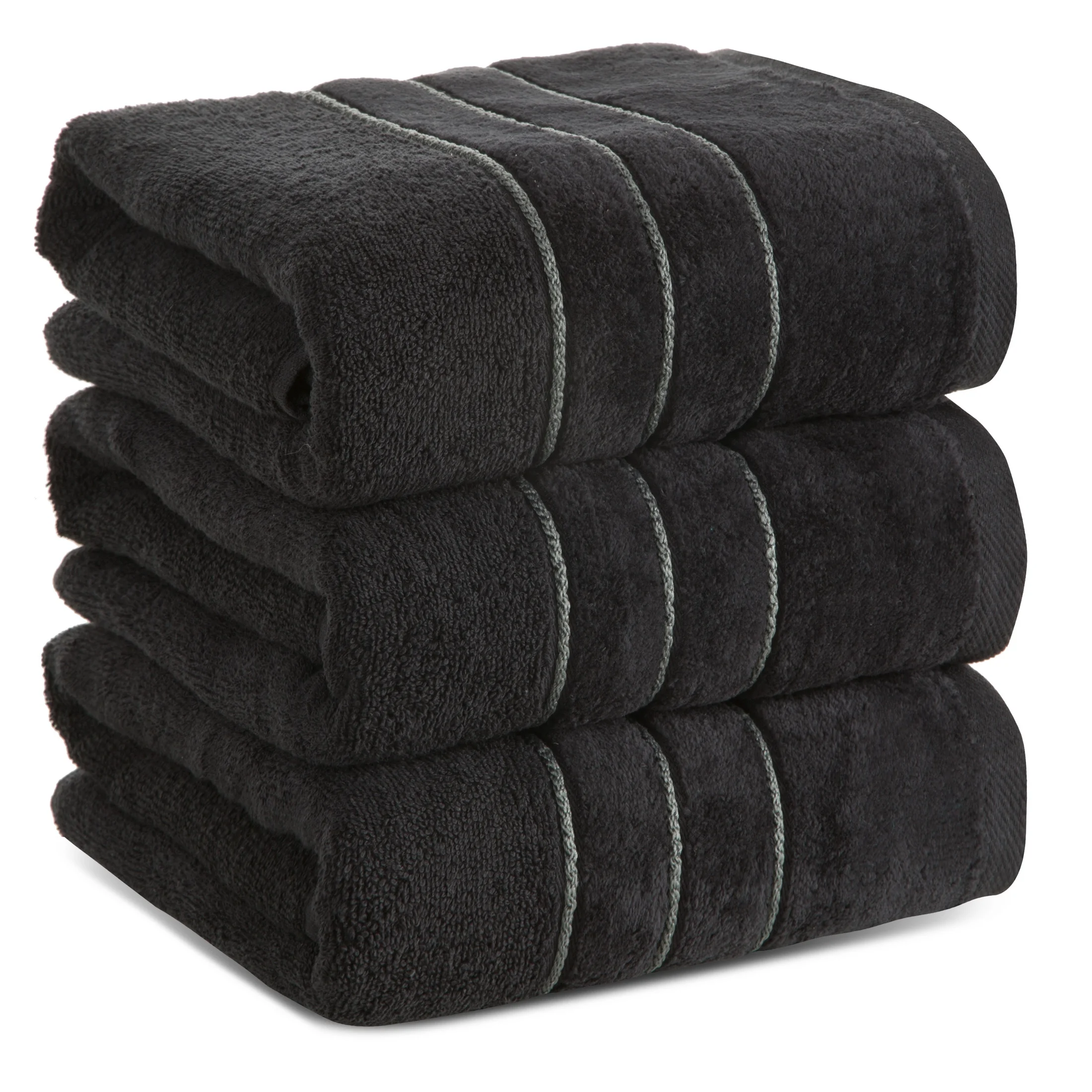 Ręcznik kąpielowy 70x140 cm bawełniany kolor czarny z welwetową bordiurą i kontrastującymi paseczkami 500 g/m2 SIBEL Eurofirany