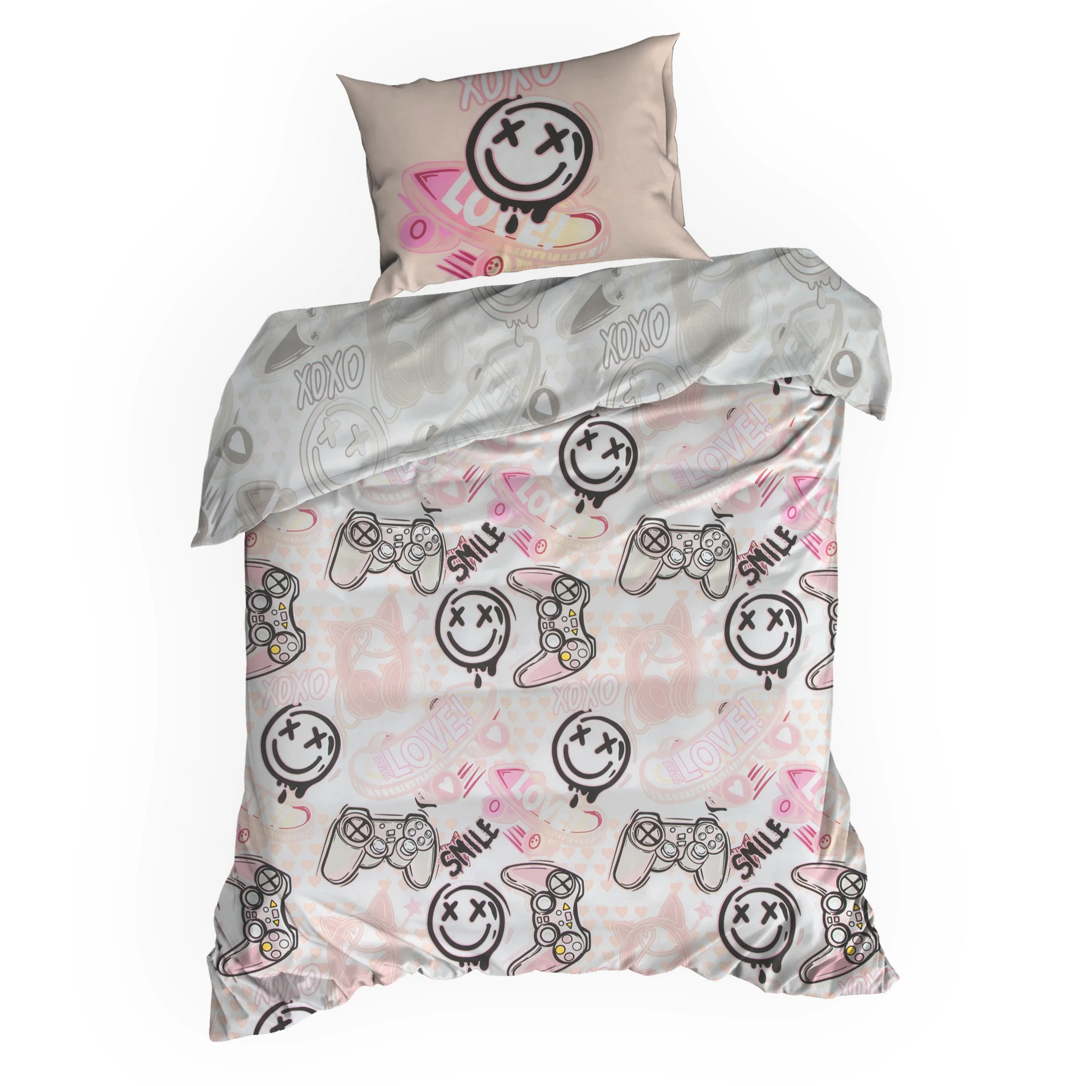 Pościel dziecięca 140x200 cm bawełniana kolor biały, różowy zdobiona fantazyjnym nadrukiem Design 91 Eurofirany