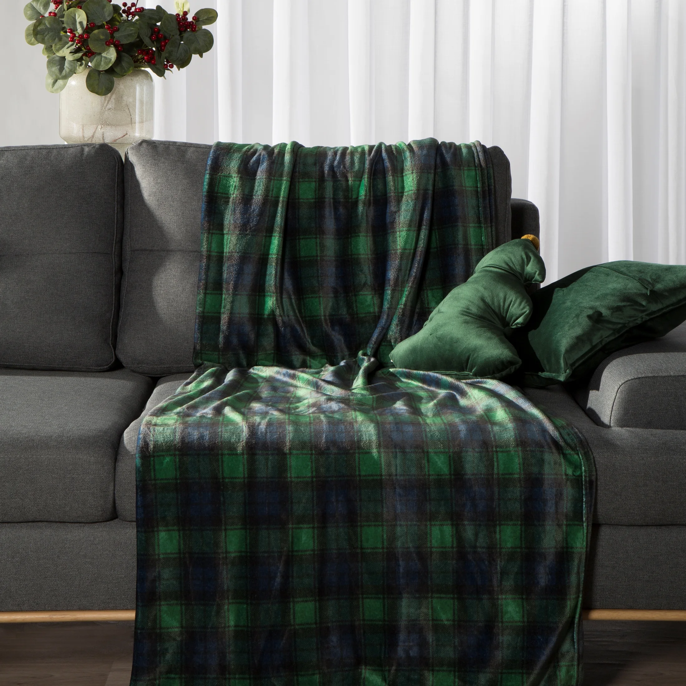 Koc 150x200 cm zielono, czarny z motywem kraty STAR Eurofirany