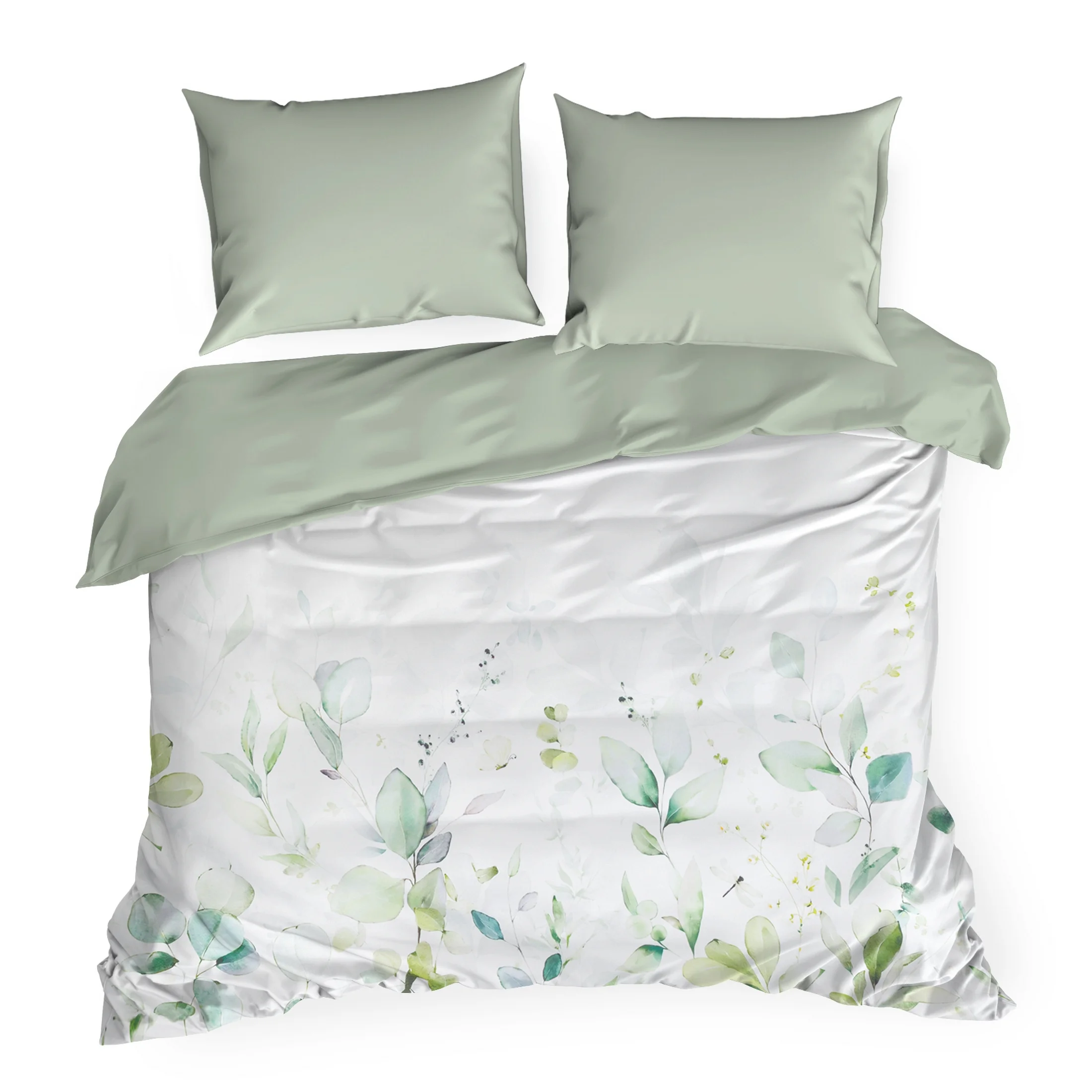 Pościel 220x200 cm kolor biało, oliwkowy z motywem liści VERANO design 91 Eurofirany
