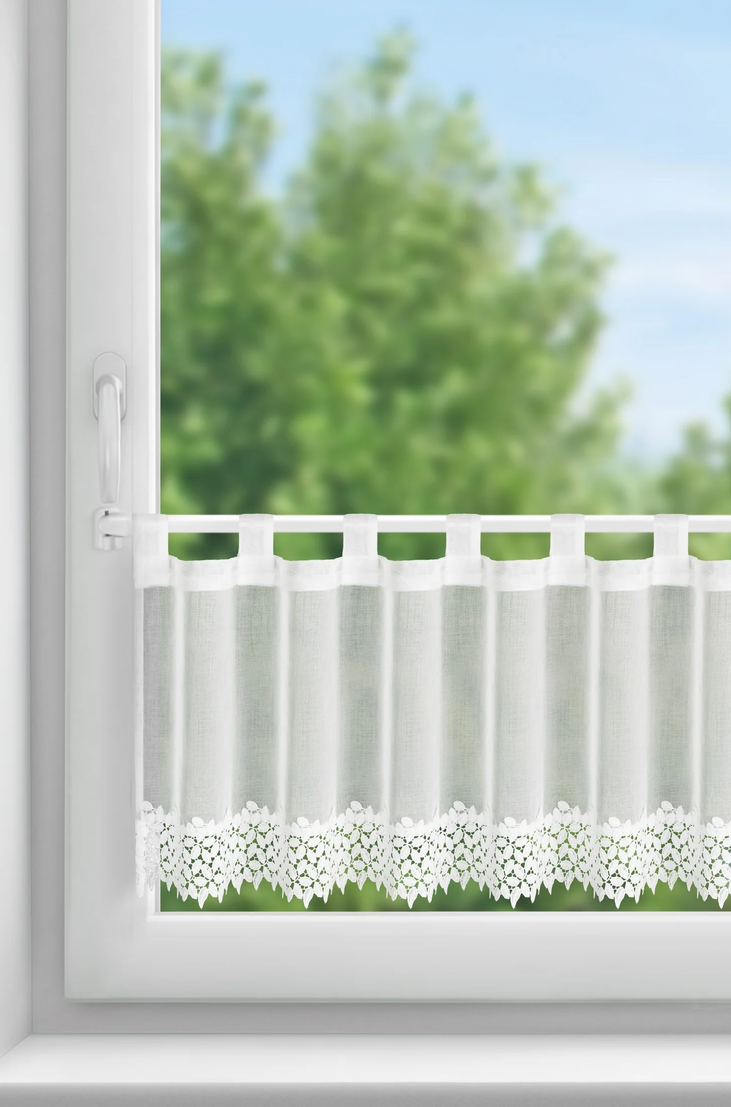 Zazdrostka biała z etaminy zdobiona koronką 40x150 cm - HESTIA Eurofirany