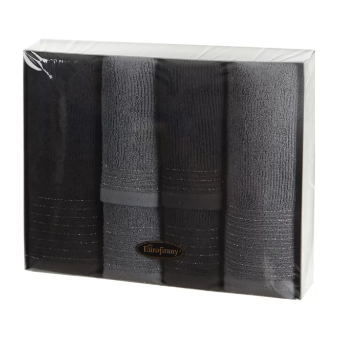 Zestaw ręczników bawełnianych na prezent 2 szt 30x50 cm, 2 szt 50x90 cm, 2 szt 70x140 cm kolor czarny, stalowy Eurofirany