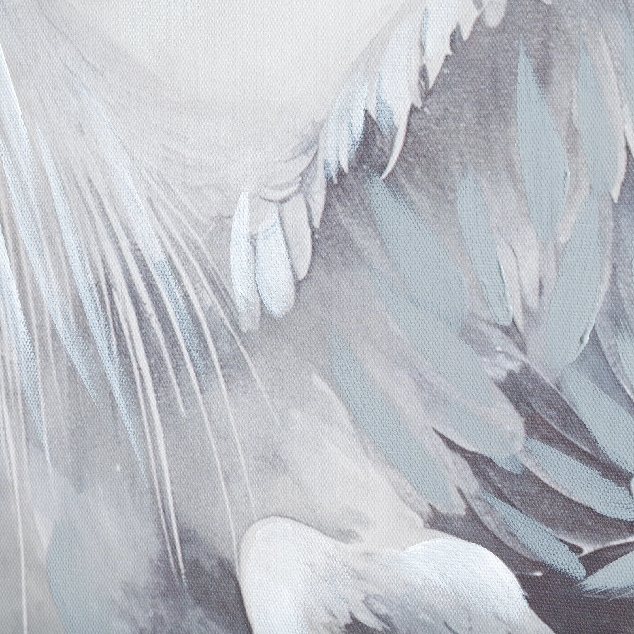 Obraz kremowo, jasnopopielaty ręcznie malowany na płótnie ptak 60x90 cm Eurofirany