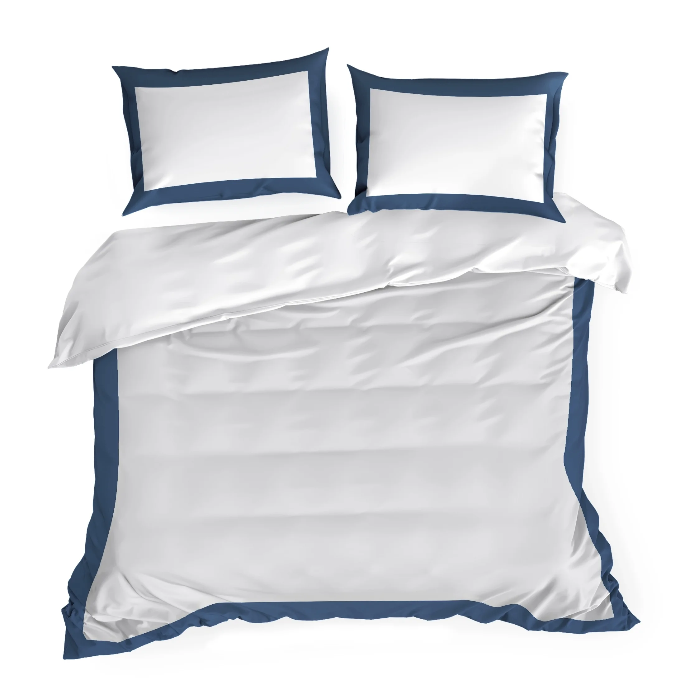 Pościel 220x200 cm z satyny bawełnianej kolor biały, granatowy z kontrastującą kantą LAURA Eurofirany
