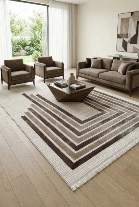 Dywan 200x290 cm biało, brązowy zdobiony geometrycznym wzorem AURA6 Eurofirany