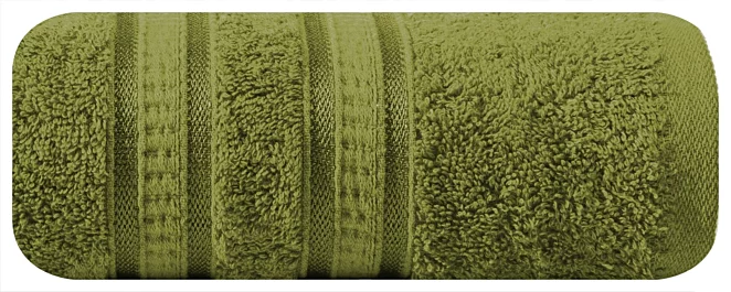 Ręcznik kąpielowy 50x90 cm bambusowy kolor oliwkowy zdobiony bordiurą w pasy 500 g/m2 MILA Eurofirany