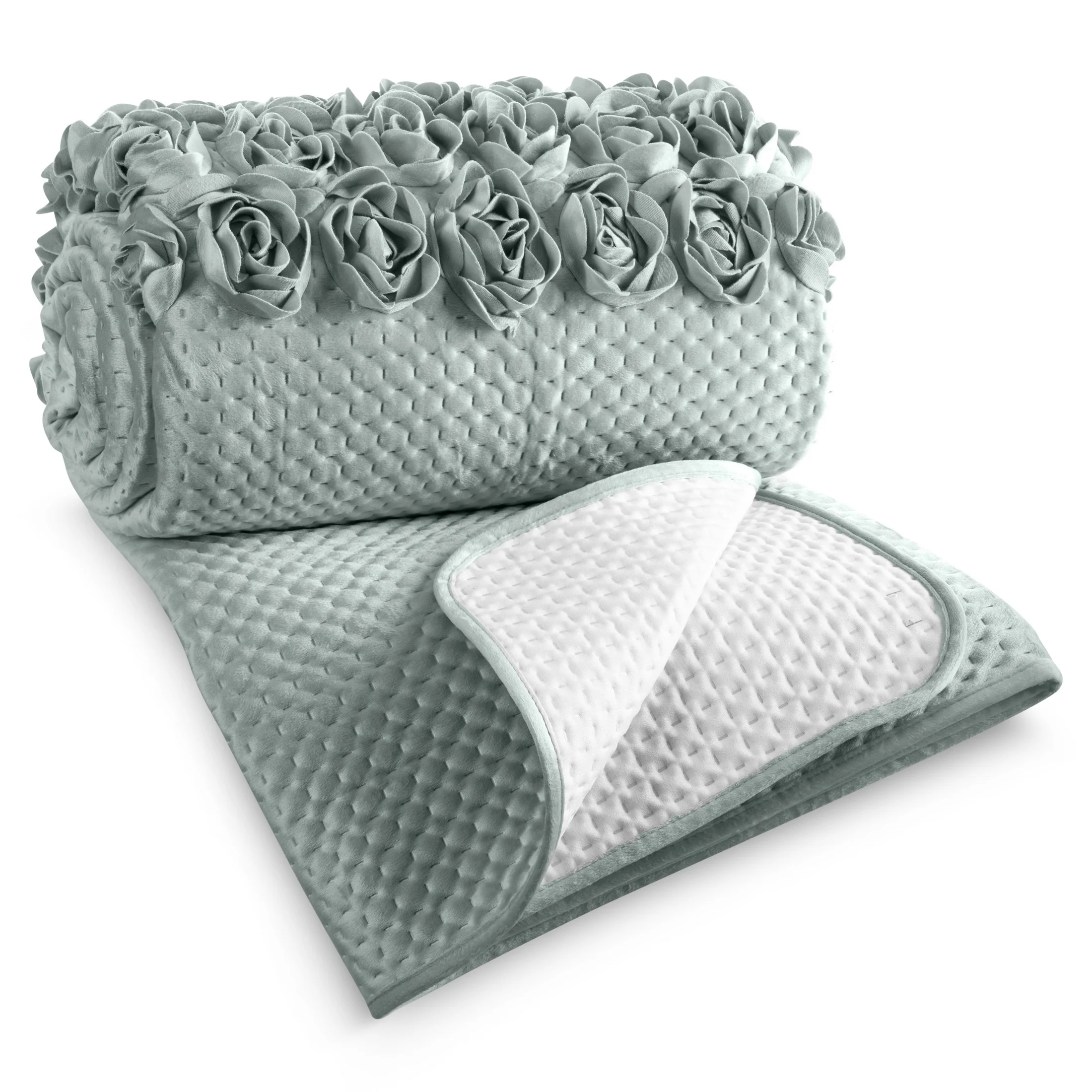 Narzuta welwetowa miętowa 220x240 cm zdobiona pasem róż 3D ROSES Eva Minge Eurofirany