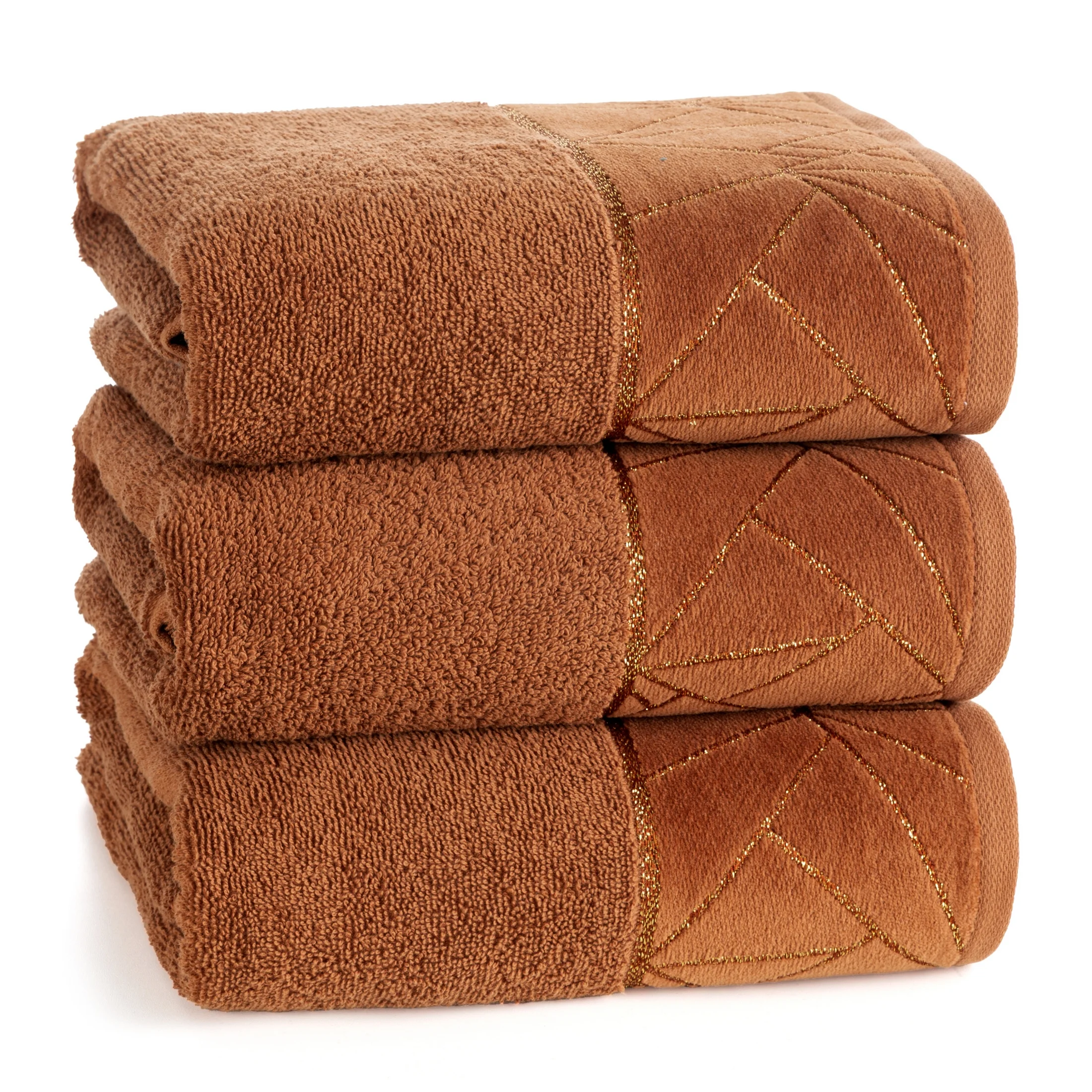 Ręcznik kąpielowy 70x140 cm bawełniany kolor ceglasty zdobiony wzorem geometrycznym CLEO Eurofirany